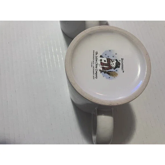 Set of  Two Vintage  Snowman by Salem China Christmas Holiday Red trim Mugs - Picture 13 of 15